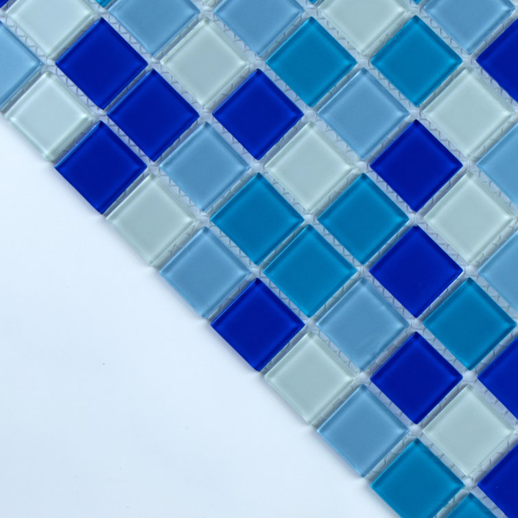 Aqua Blue Polished Glass Mosaic Wall Tile