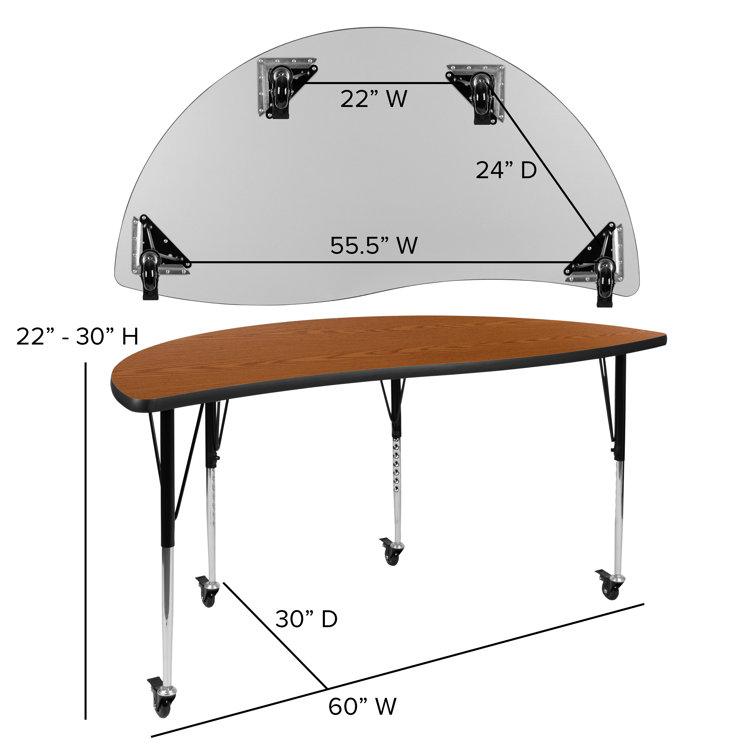 Mobile 60" Half Circle Wave Oak Activity Table with Adjustable Height