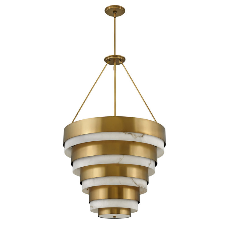 Echelon Heritage Brass 8-Light Tiered Chandelier with Faux Alabaster Glass