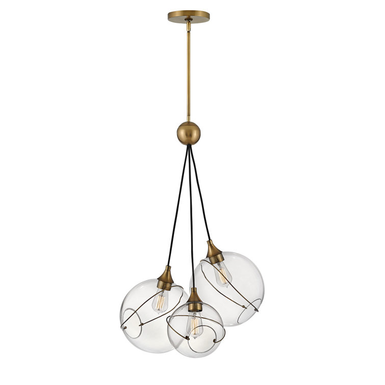 Skye Heritage Brass 3-Light Globe Pendant with Clear Glass