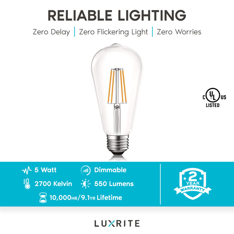Vintage Style Clear Glass Dimmable LED Edison Bulbs, Warm White