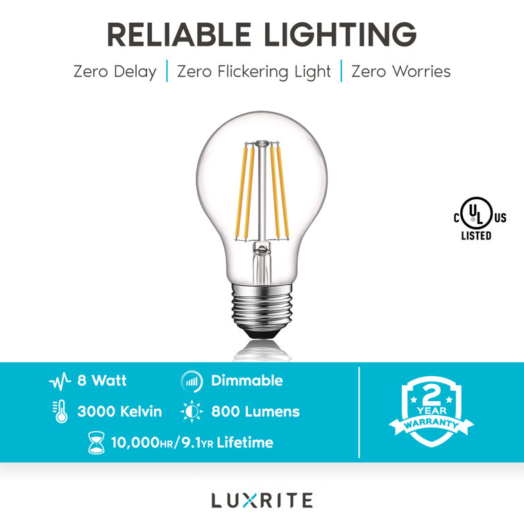 Soft White Dimmable Edison A19 LED Light Bulbs, 6-Pack