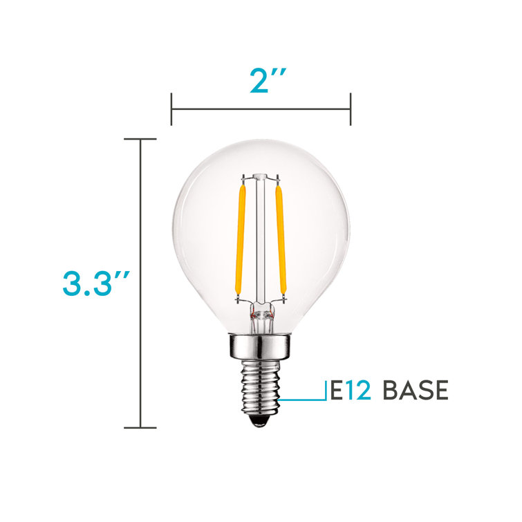 Clear Globe Dimmable LED Filament Bulbs, E12 Base, 6-Pack