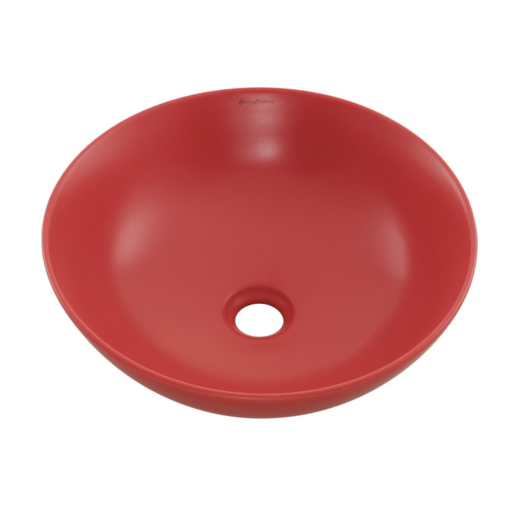 Matte Red Ceramic Above-Counter Vessel Sink, 15.3 in