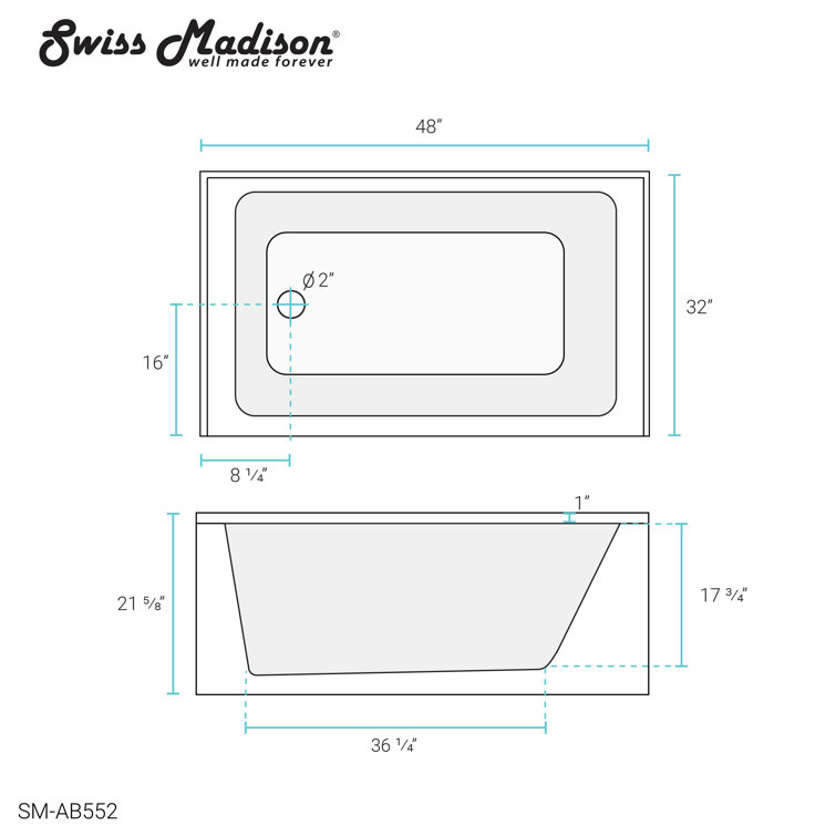 32" White Acrylic Alcove Bathtub with Apron
