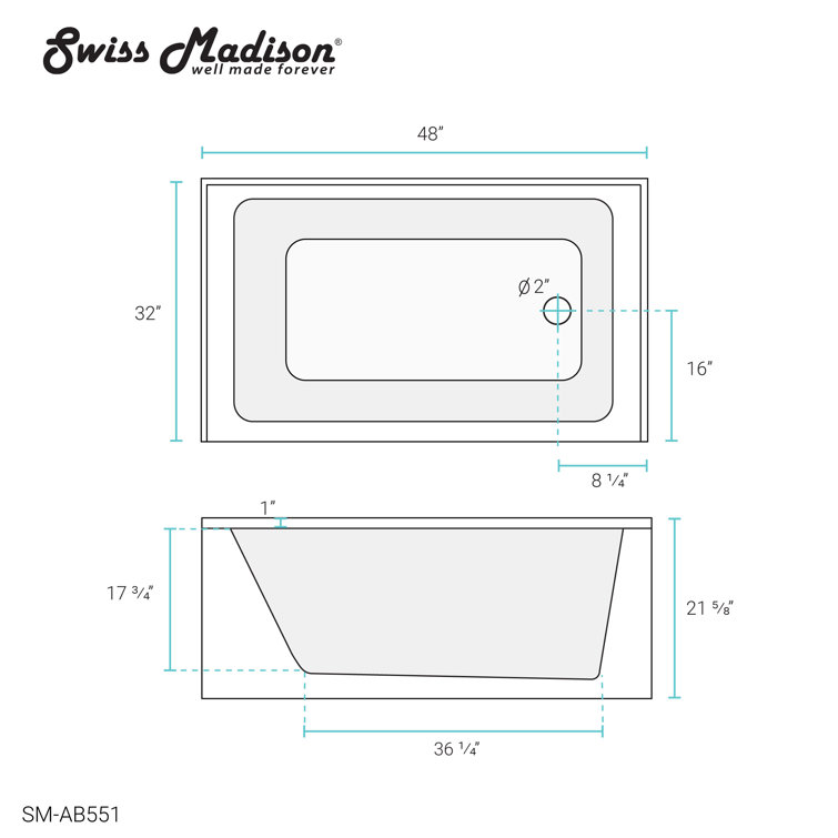 Voltaire 32" White Acrylic Alcove Bathtub with Apron