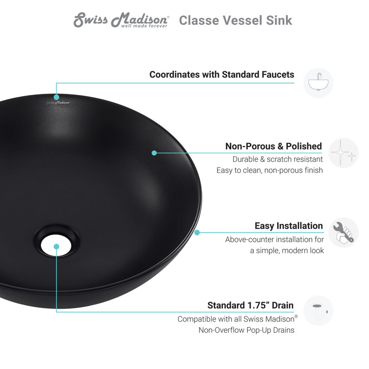 Matte Black Ceramic 15.3" Round Above-Counter Sink