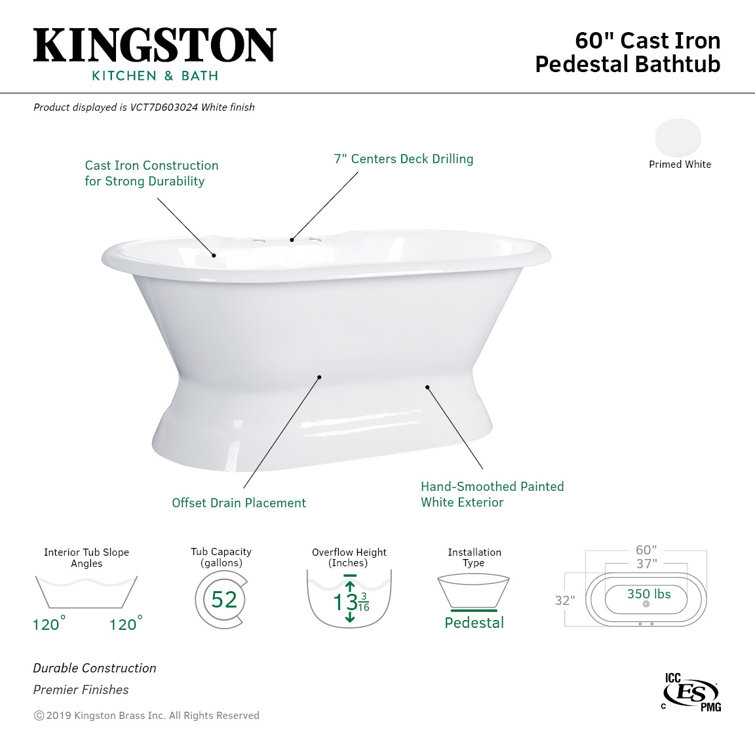 White Cast Iron Oval Pedestal Tub with Clawfoot Design