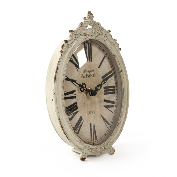 Antique Off-White Iron Roman Numeral Table Clock