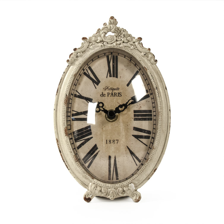 Antique Off-White Iron Roman Numeral Table Clock