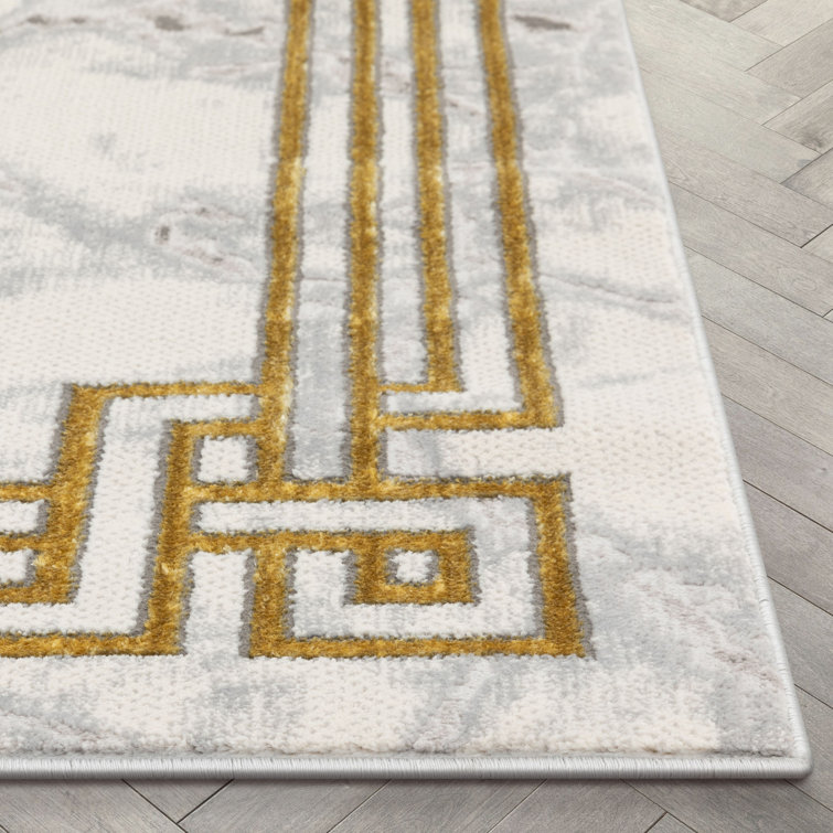Ivory Abstract Easy-Care Stain-Resistant Synthetic Area Rug 5' x 7'