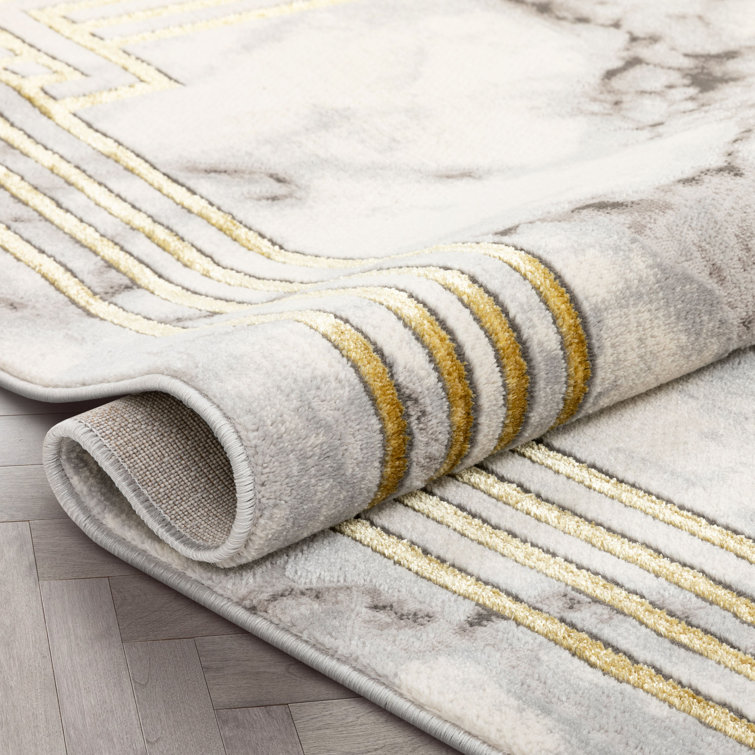 Ivory Abstract Easy-Care Stain-Resistant Synthetic Area Rug 5' x 7'