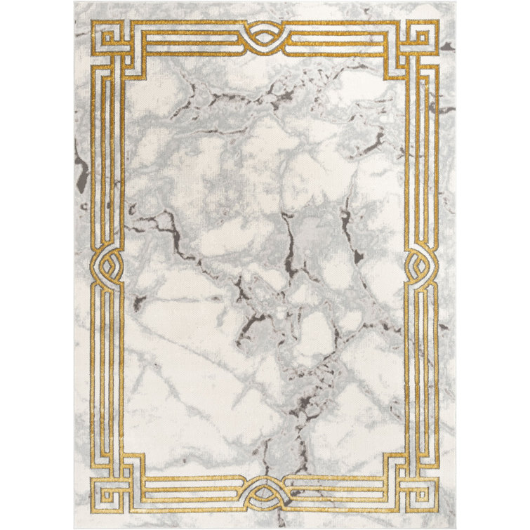 Ivory Abstract Easy-Care Stain-Resistant Synthetic Area Rug 5' x 7'