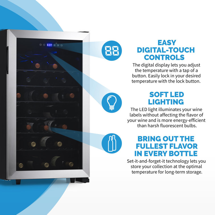 Stainless Steel 50 Bottle Freestanding Wine Refrigerator with Interior Lighting