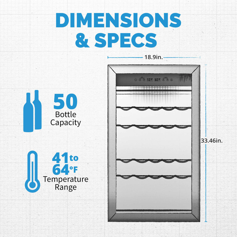 Stainless Steel 50 Bottle Freestanding Wine Refrigerator with Interior Lighting