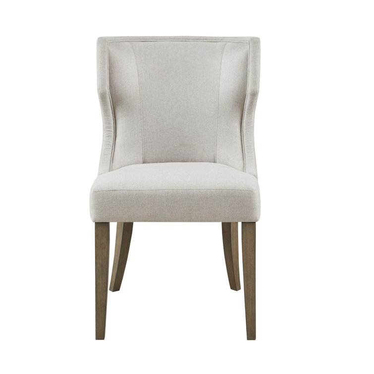 Light Gray Upholstered Wingback Dining Side Chair with Wood Legs