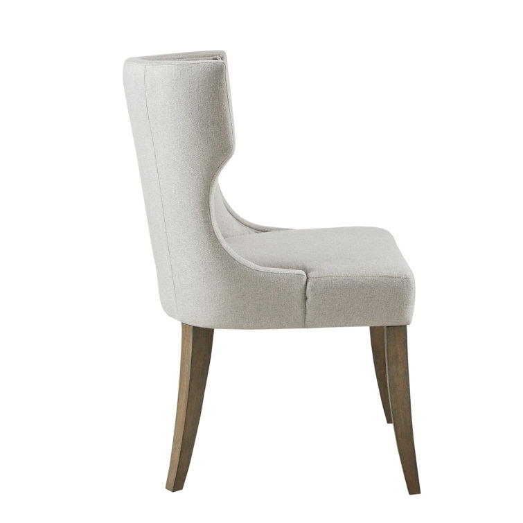 Light Gray Upholstered Wingback Dining Side Chair with Wood Legs