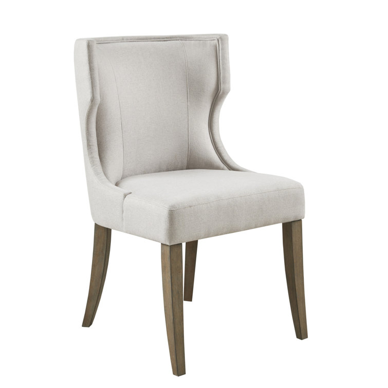 Light Gray Upholstered Wingback Dining Side Chair with Wood Legs