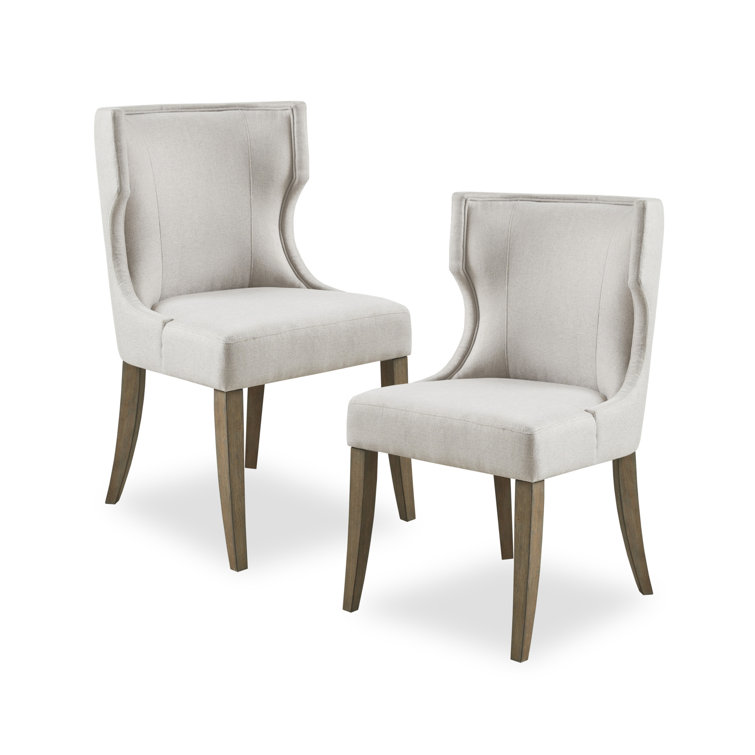 Light Gray Upholstered Wingback Dining Side Chair with Wood Legs