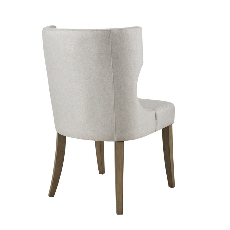 Light Gray Upholstered Wingback Dining Side Chair with Wood Legs