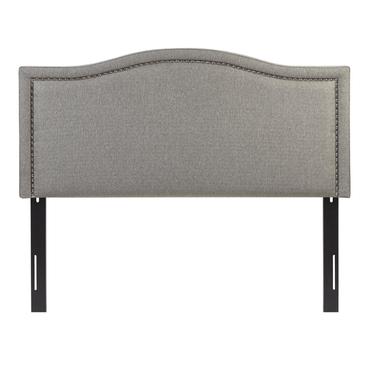 Beige Queen Upholstered Headboard with Nailhead Trim