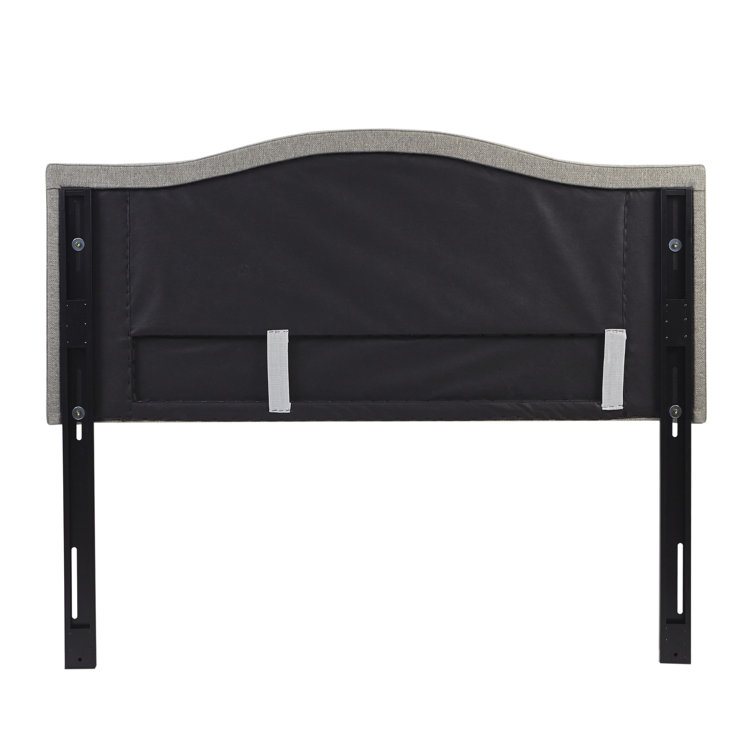 Beige Queen Upholstered Headboard with Nailhead Trim