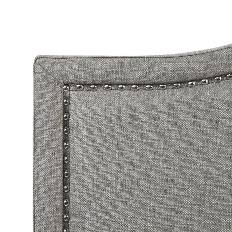 Beige Queen Upholstered Headboard with Nailhead Trim