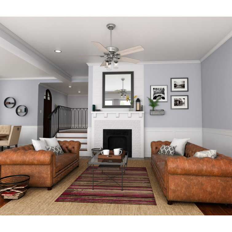 52" Devon Park Brushed Nickel Ceiling Fan with Rustic Wood Blades and LED Light