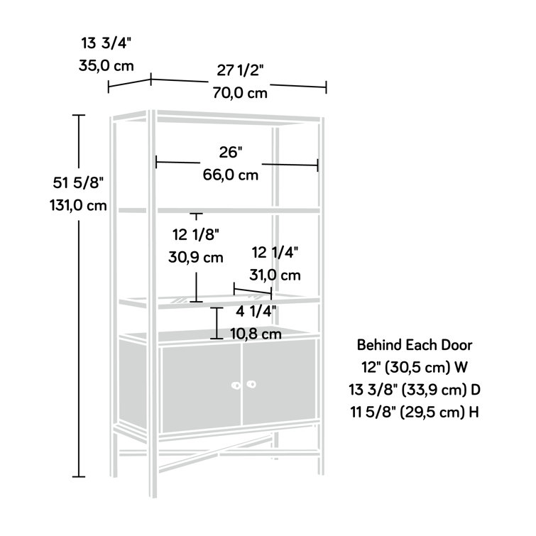 White and Gold Adjustable Bookcase with Doors