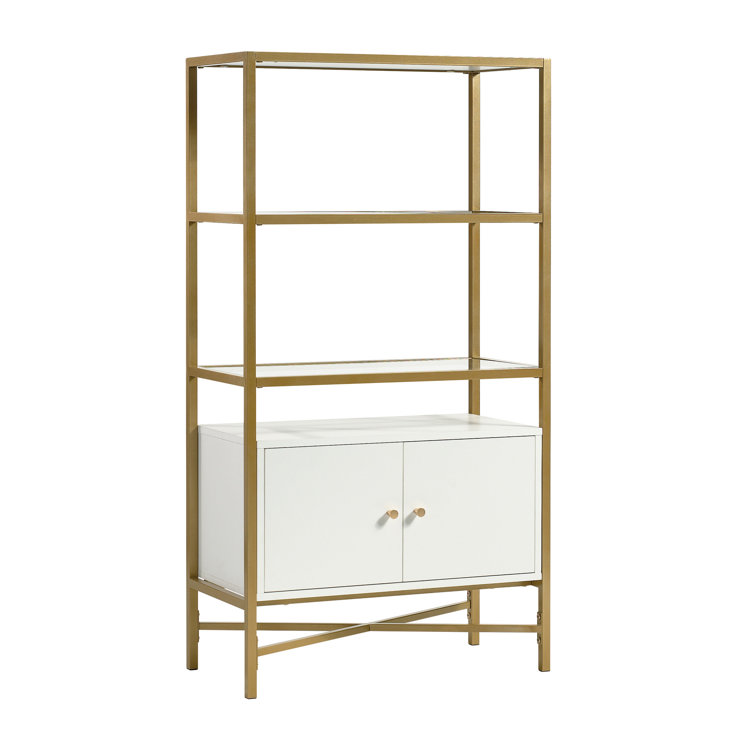 White and Gold Adjustable Bookcase with Doors