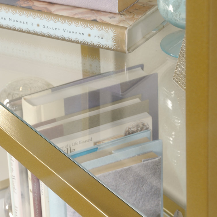 White and Gold Adjustable Bookcase with Doors
