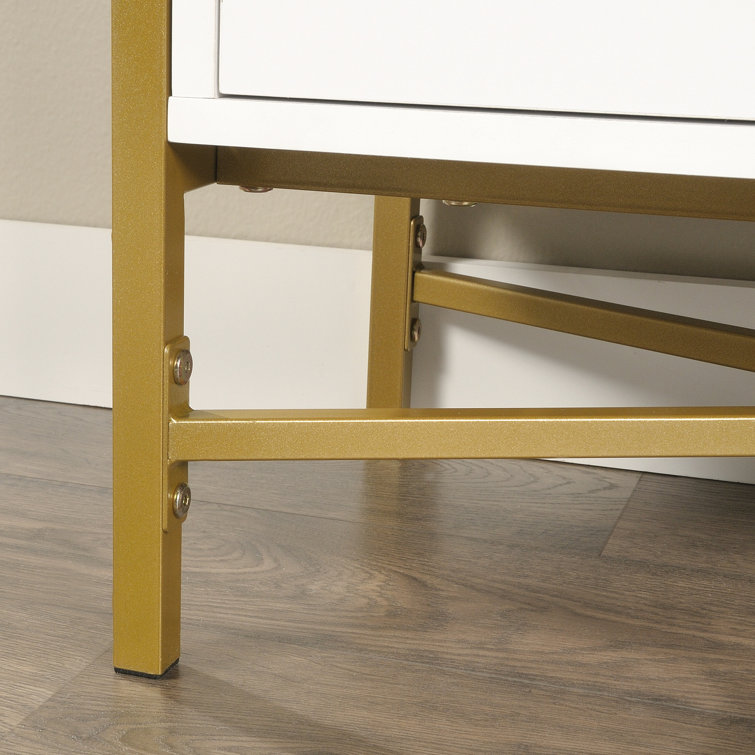 White and Gold Adjustable Bookcase with Doors