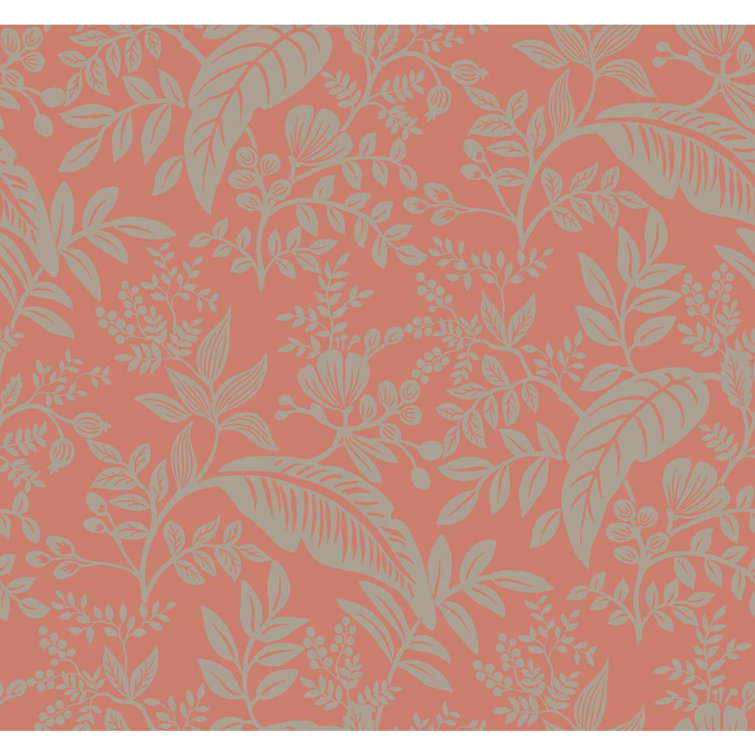 Canopy Lush Tropical Leaves 27' x 27" Black and Rose Wallpaper Roll