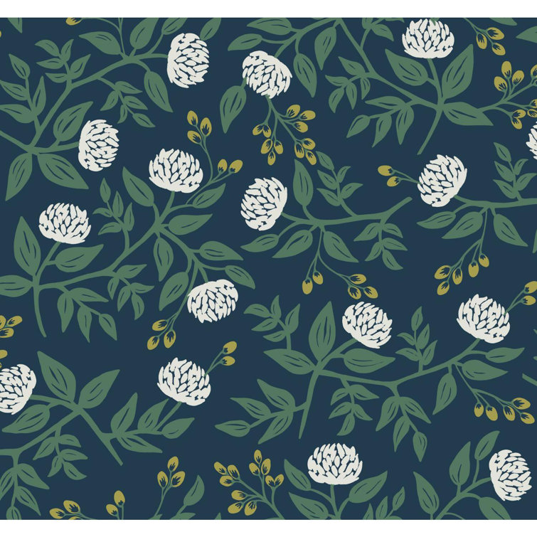 Peonies 27' x 27" White & Navy 3D Floral Wallpaper