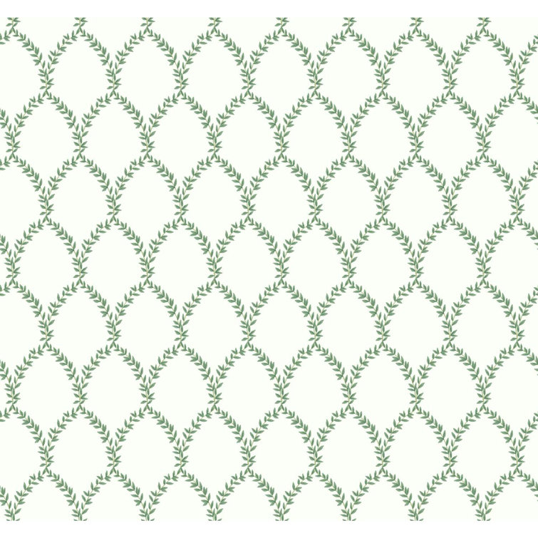 Laurel Leaf Arc 27' x 27" Removable Wallpaper Roll in Green/White