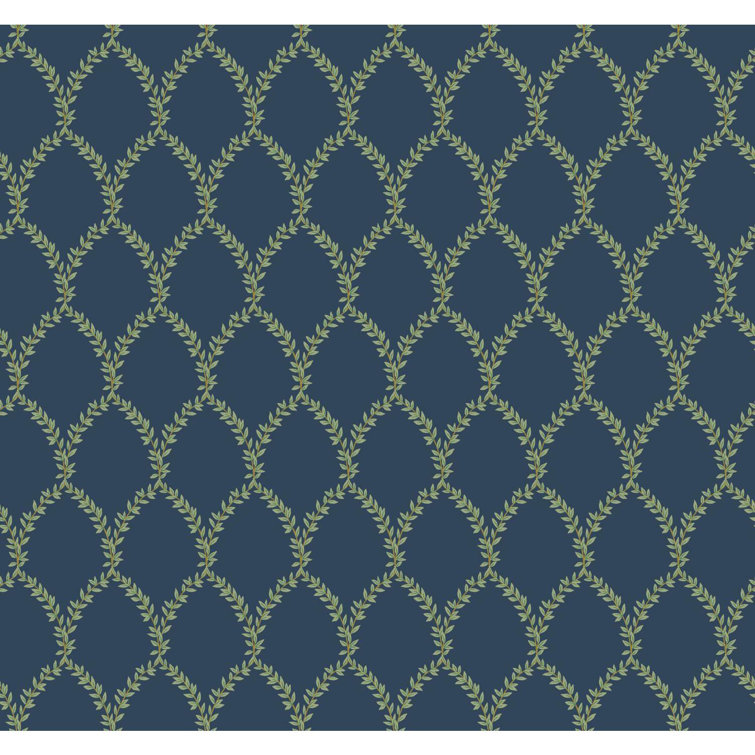 Laurel Navy 27' x 27" Delicate Leaves Wallpaper Roll