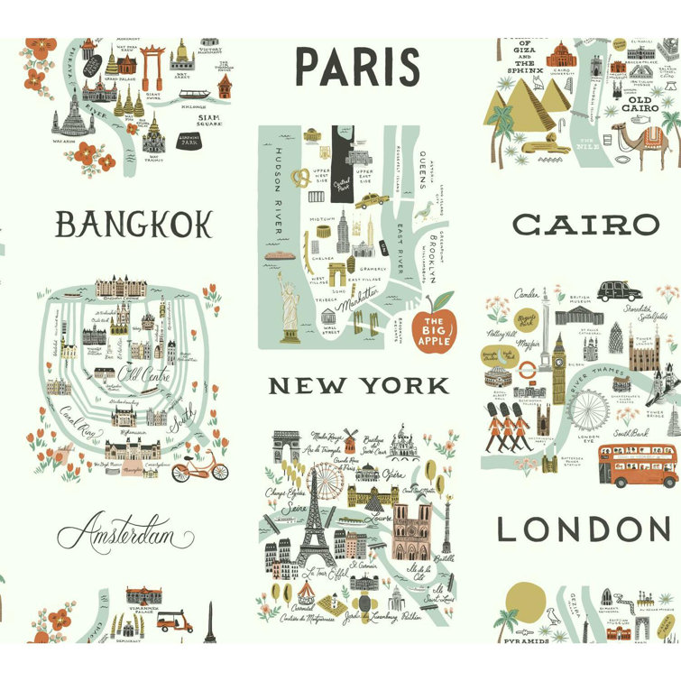 Mint and Brown City Maps Removable Wallpaper Roll