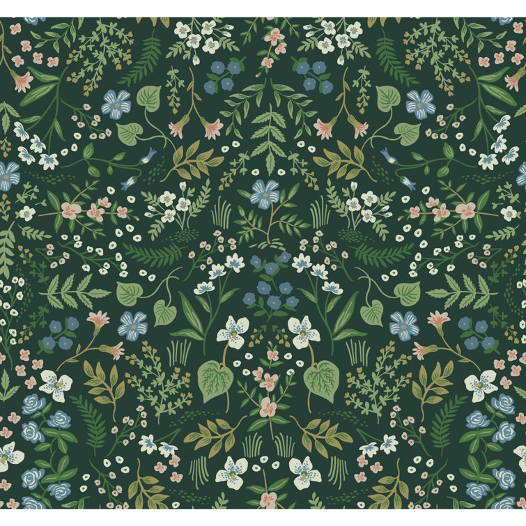 Hunter Green Floral Nonwoven Washable Wallpaper