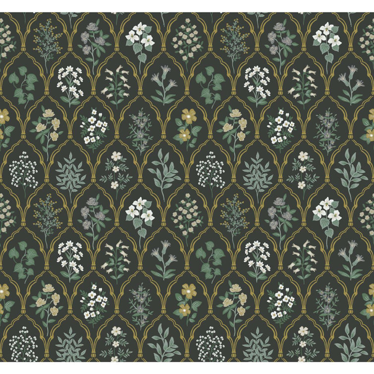 Hawthorne Vintage Floral Grid 27' x 27" Black/Cream Wallpaper