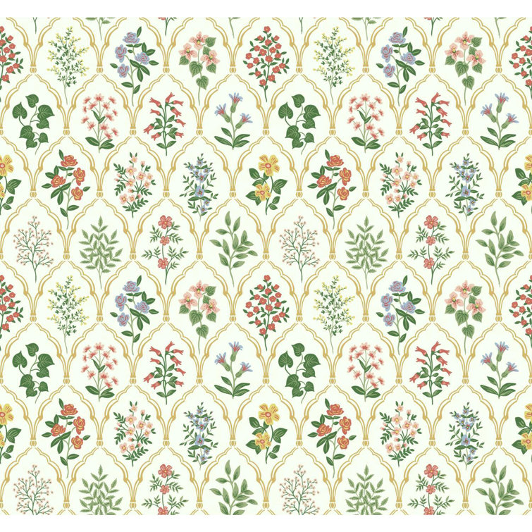 Hawthorne Vintage Floral Grid 27' x 27" White & Pink Wallpaper