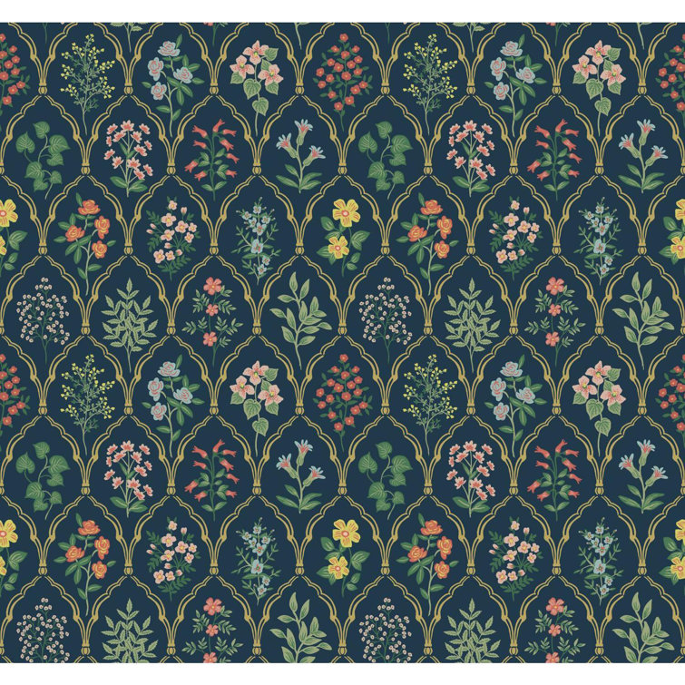 Black Floral Botanical Grid Removable Wallpaper