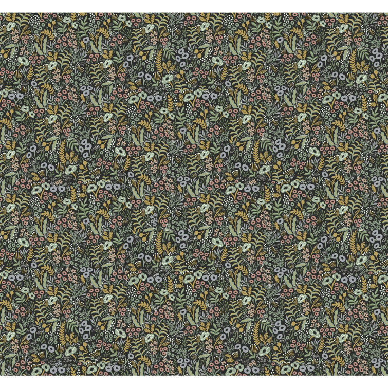 Meadow Blooms 27' x 27" Black Floral Nonwoven Wallpaper