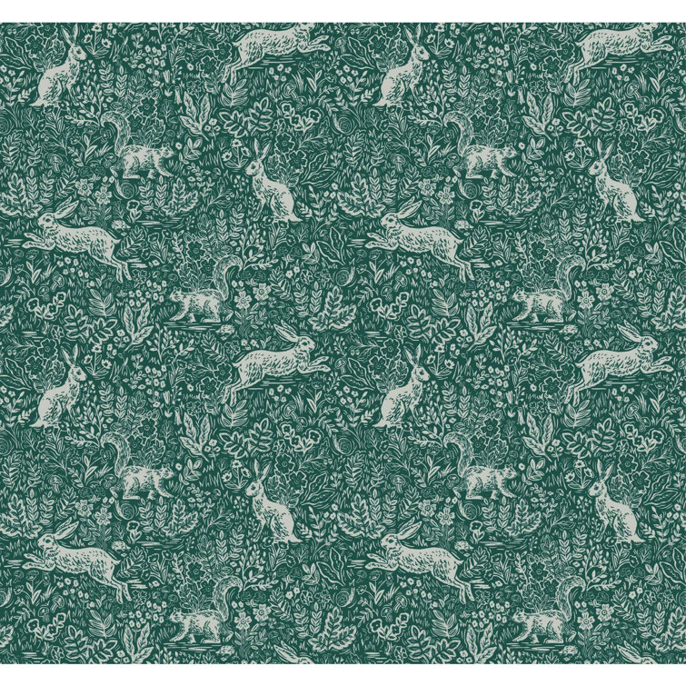 Fable Forest 27' x 27" Black and Dark Green Illustrated Wallpaper
