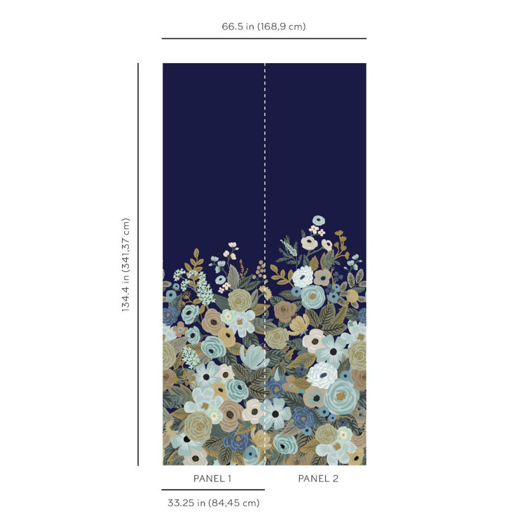 Navy and Beige Floral Garden Party Wall Mural