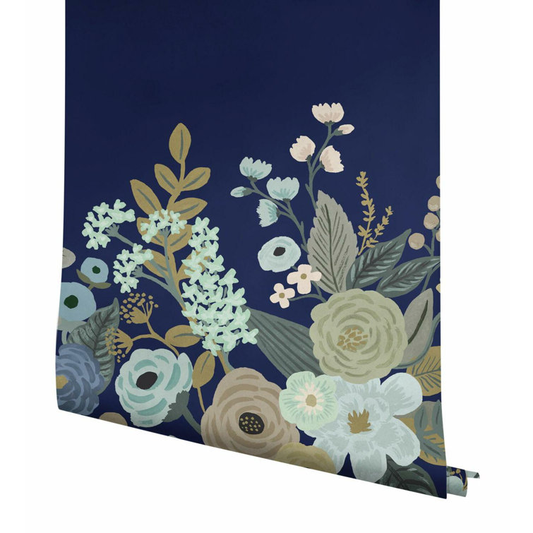 Navy and Beige Floral Garden Party Wall Mural