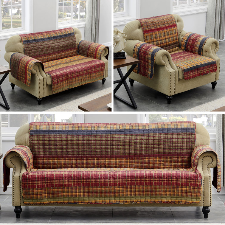 Gold Rush Quilted Armchair Protector in Mineral Red and Rosewood