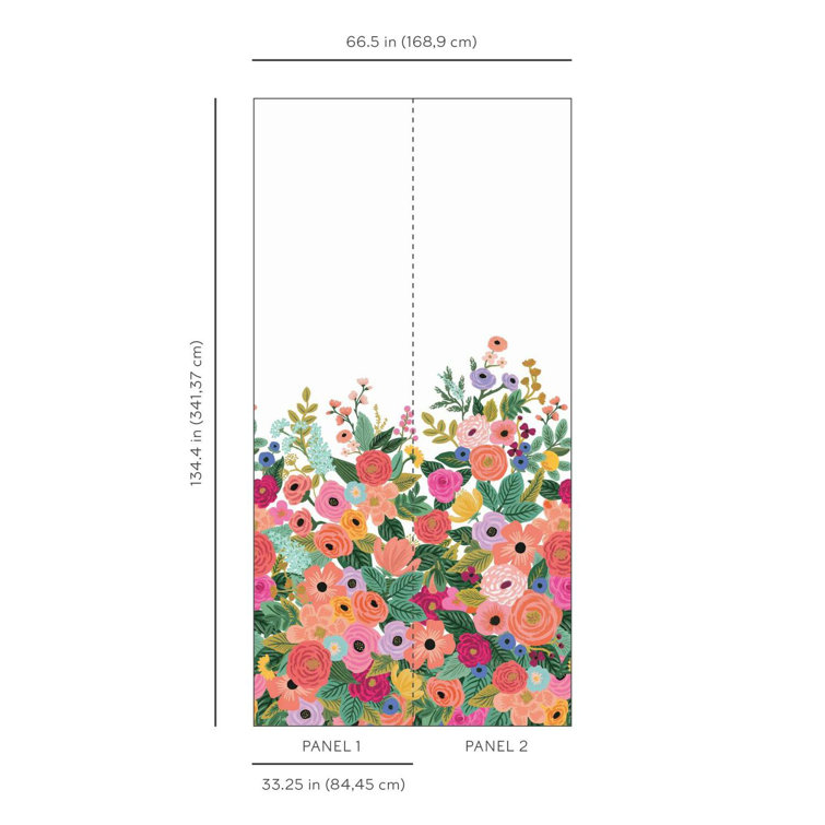 Cream and Bright Pink Floral Garden Party Mural Wallpaper