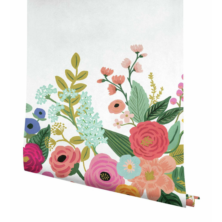 Cream and Bright Pink Floral Garden Party Mural Wallpaper