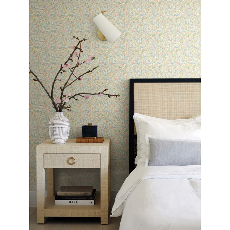 Light Mustard Floral Nonwoven Removable Wallpaper