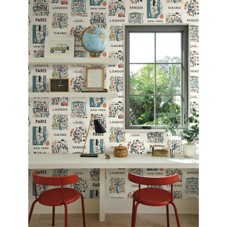 Blue and Red Grasscloth Removable Washable Wallpaper